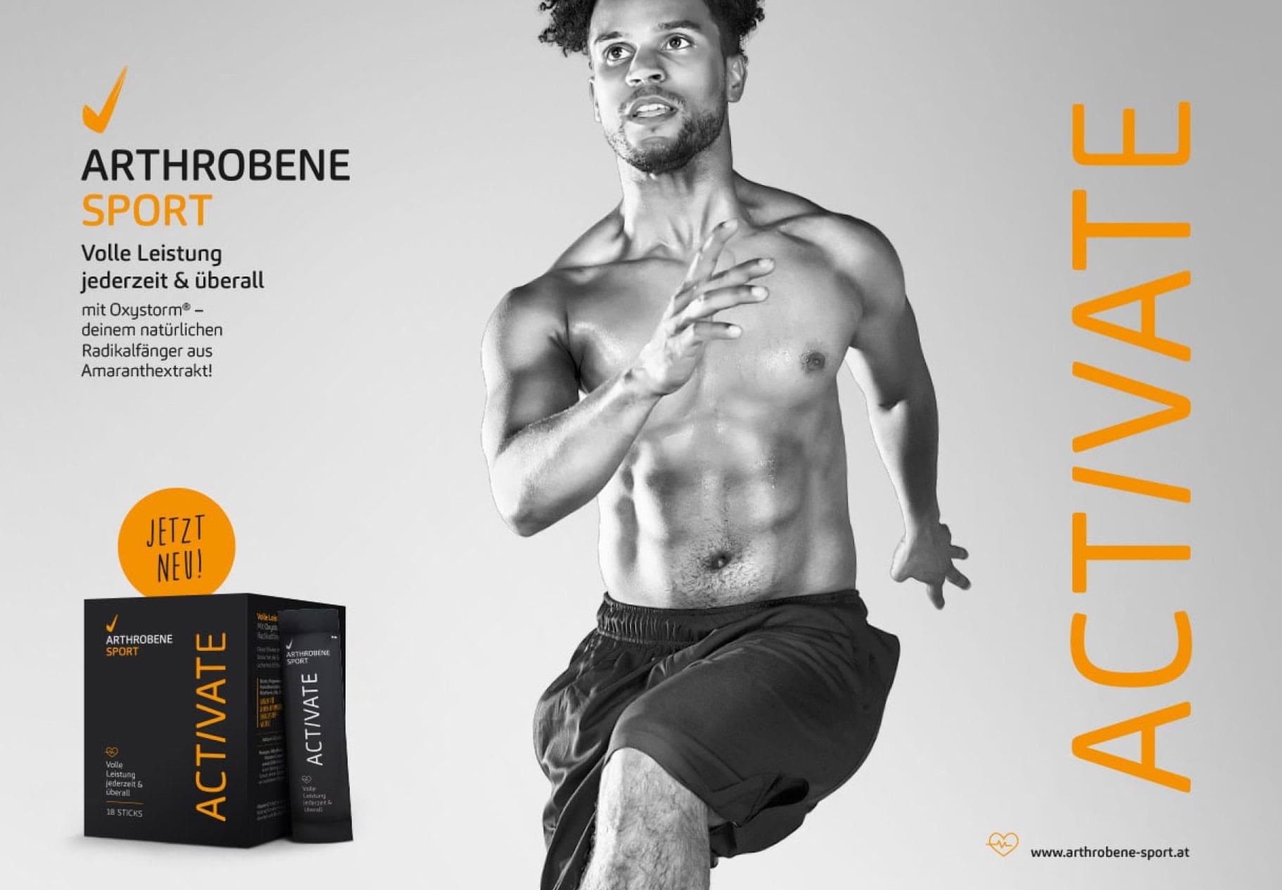 Anthrobene Sport Produkt in schwarz-orange, laufender Mann