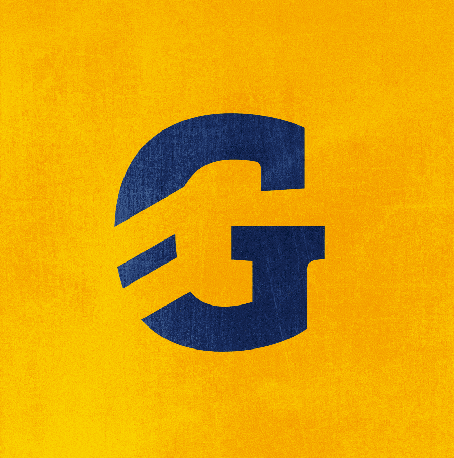 Buchstabe G in Bewegung, Farbenwechsel: gelb und blau