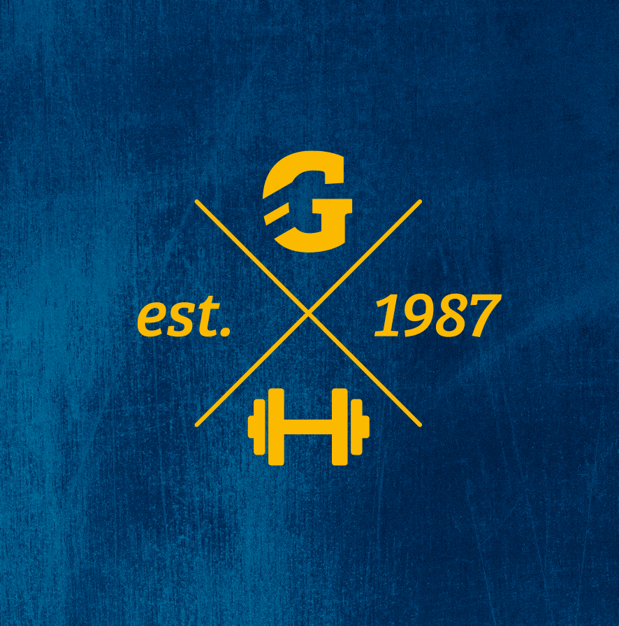 Giants seit 1987 Schrift in gelb, Hintergrund blau