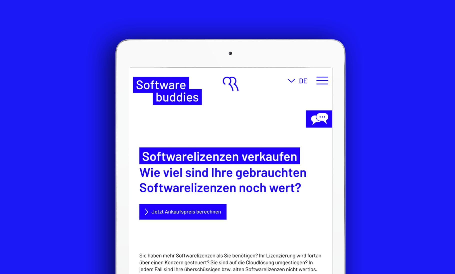 Tablet mit Website zu: Softwarelizenzen verkaufen