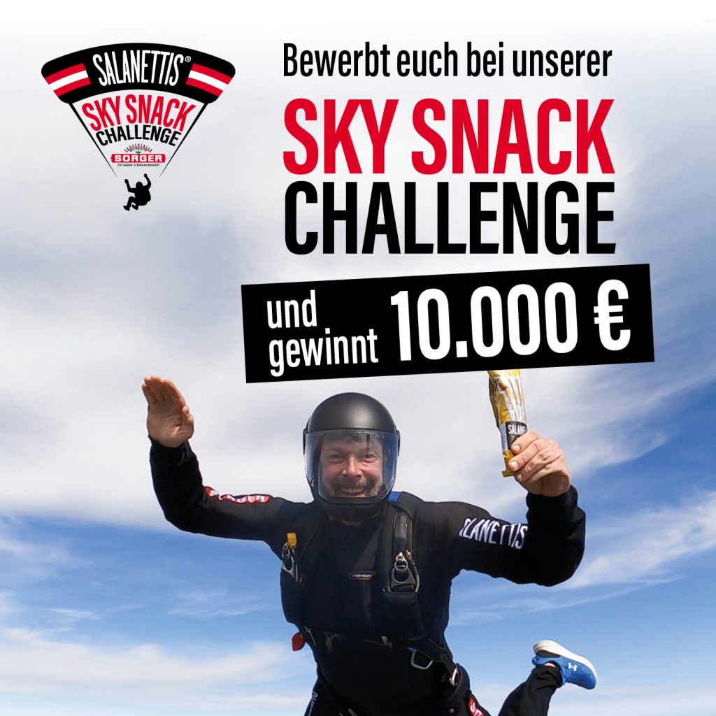 Bild mit dem Logo der Sorger-Salanettis® Sky Snack Challenge, dem Text 